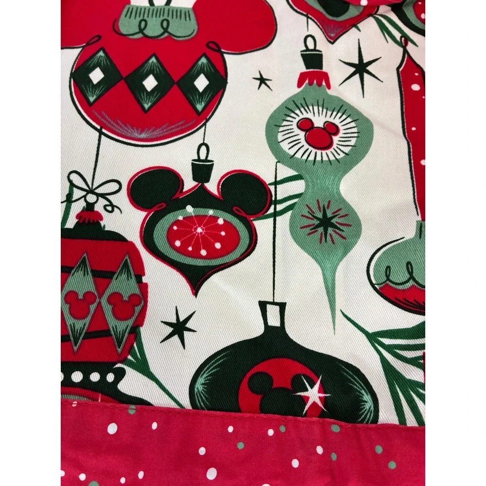 Disney Parks Mickey Mouse Holiday Ornament Apron Red Green Retro Christmas Adult